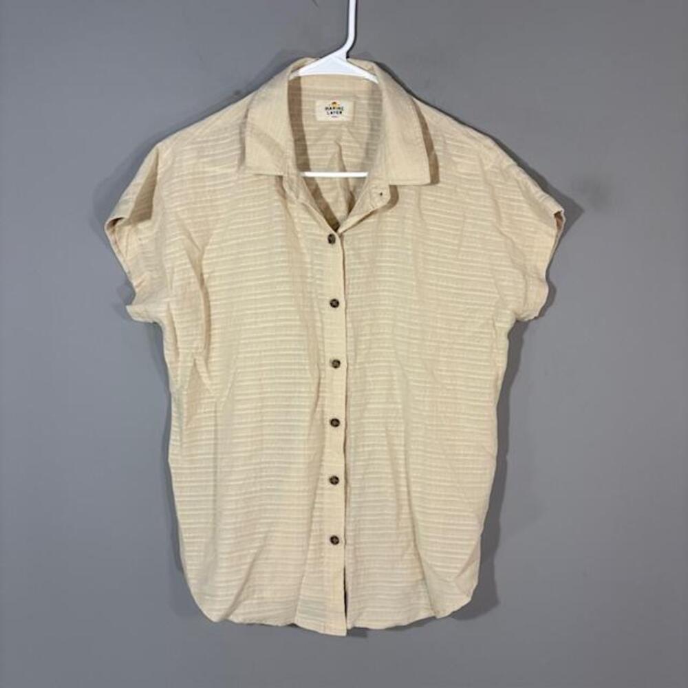 Marine Layer Shirt Womens Small Beige Stripe Textured Short Sleeve Button Up Top